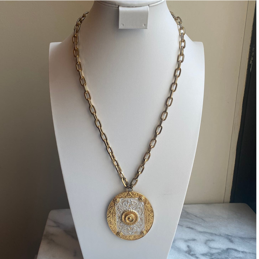 VTG Original by Robert Chain Necklace Large Pendant Gold Tone Brutalist RUNWAY